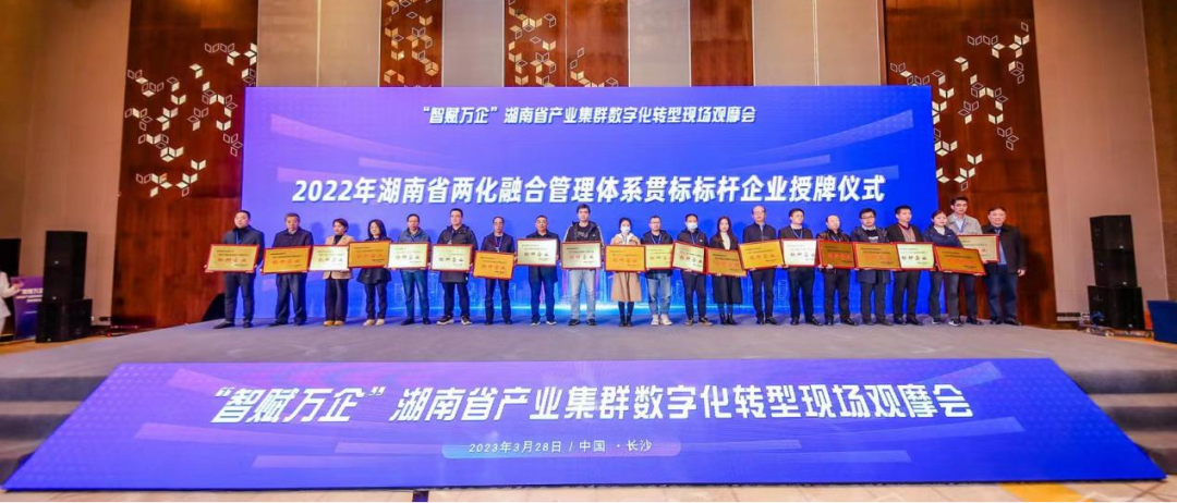 点赞！！！2138cn太阳集团城智能获评2022年度湖南省两化融合治理系统贯标标杆企业