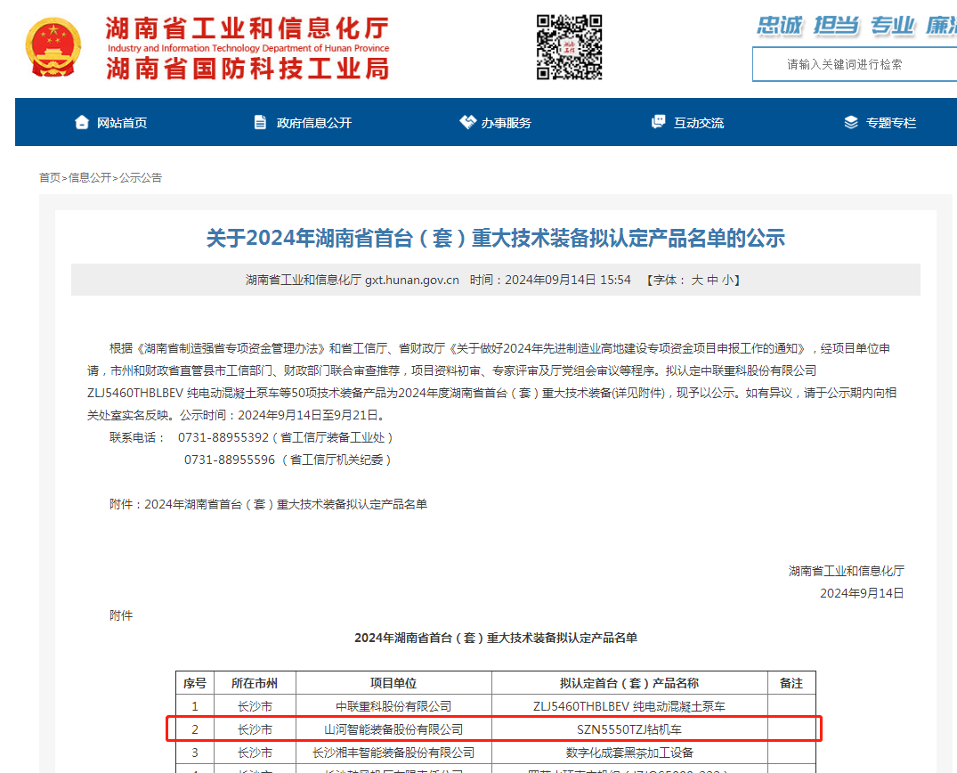 2138cn太阳集团城智能产品入选湖南省首台（套）重大技术设备产品名单